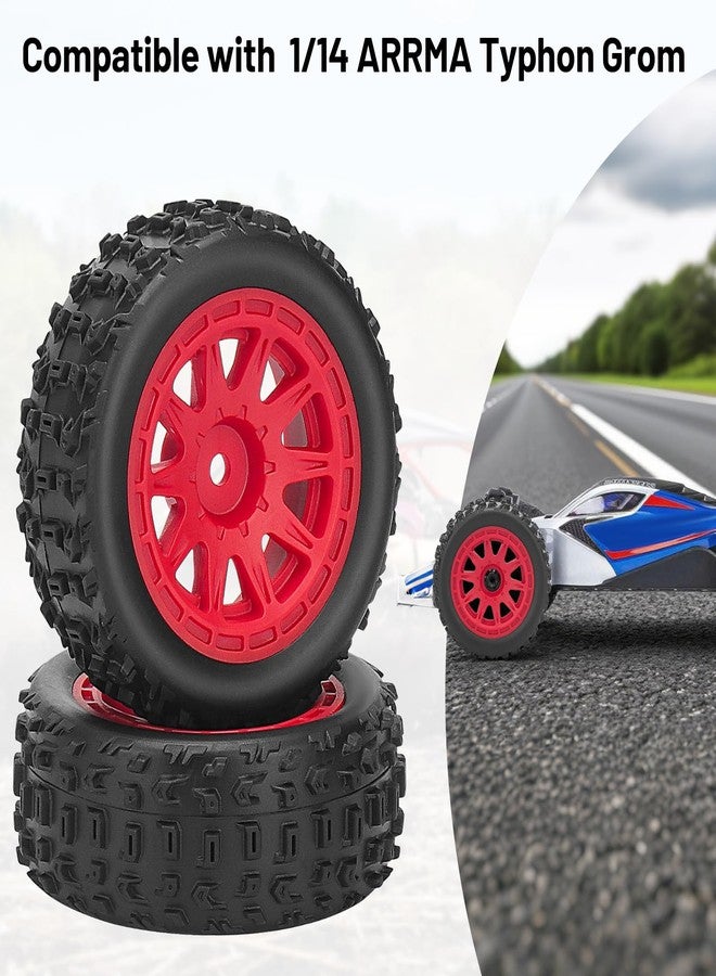 daitoku 1/14 RC Wheels and Tires, daitoku 12mm Hex RC Car Tires for 1/14 ARRMA 2S Typhon Grom (Style C) - Red - Image 3